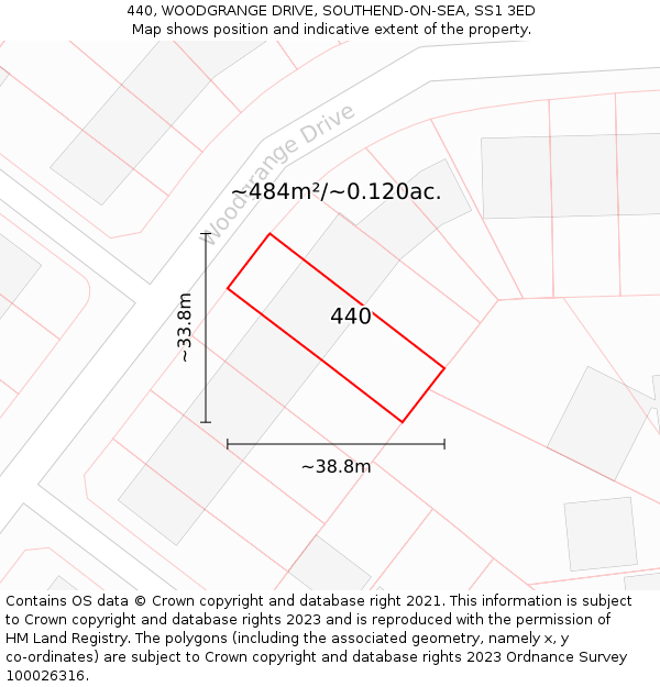 440, WOODGRANGE DRIVE, SOUTHEND-ON-SEA, SS1 3ED: Plot and title map