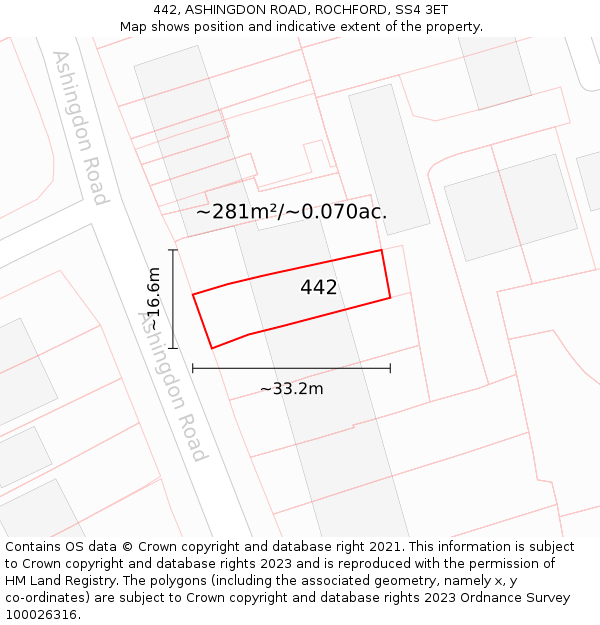442, ASHINGDON ROAD, ROCHFORD, SS4 3ET: Plot and title map
