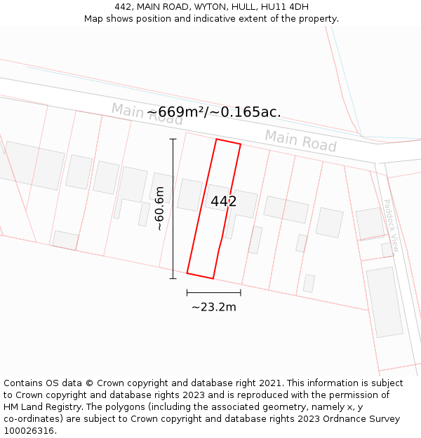 442, MAIN ROAD, WYTON, HULL, HU11 4DH: Plot and title map