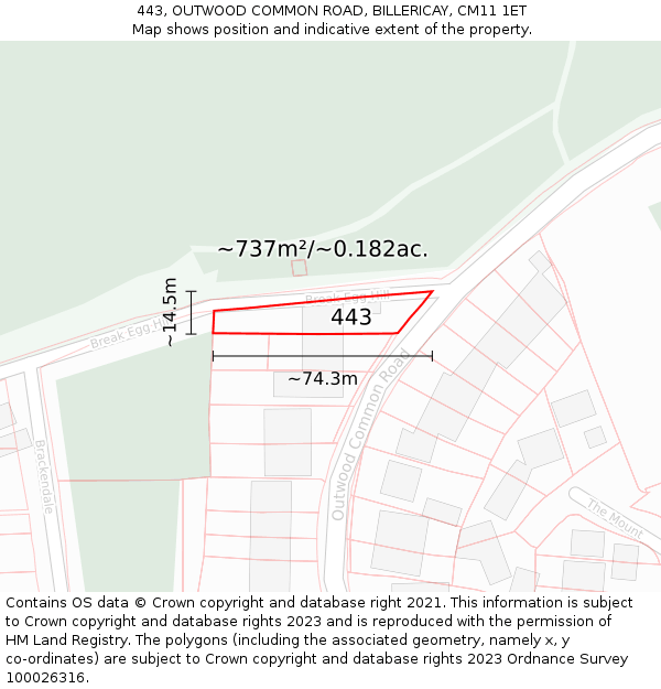 443, OUTWOOD COMMON ROAD, BILLERICAY, CM11 1ET: Plot and title map
