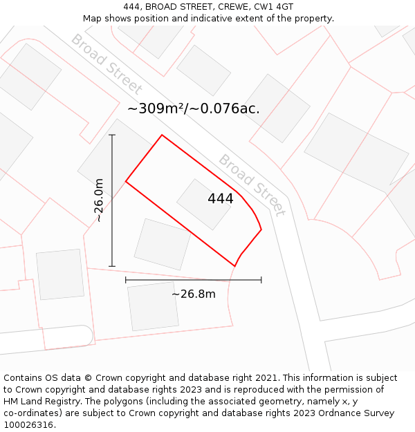 444, BROAD STREET, CREWE, CW1 4GT: Plot and title map