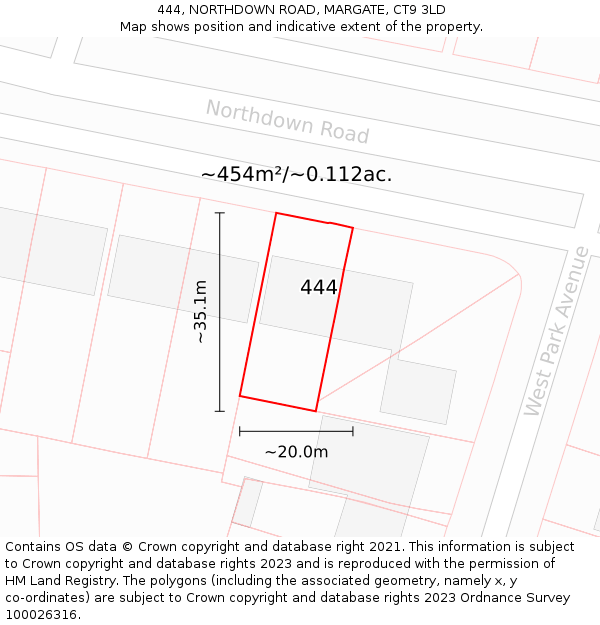 444, NORTHDOWN ROAD, MARGATE, CT9 3LD: Plot and title map
