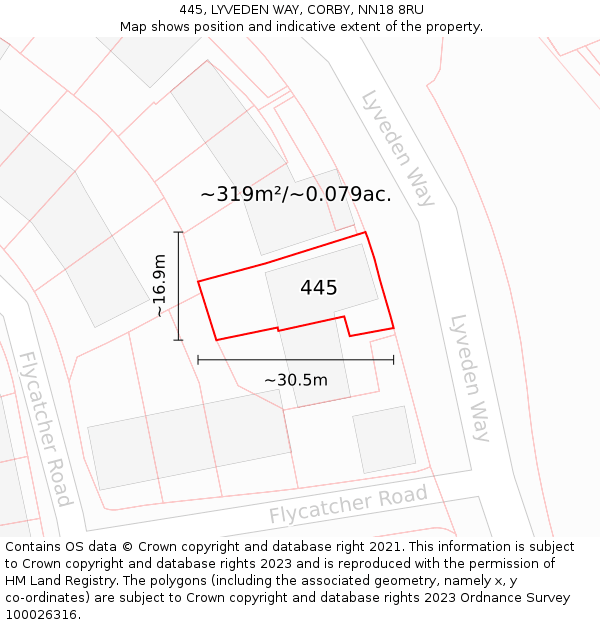 445, LYVEDEN WAY, CORBY, NN18 8RU: Plot and title map