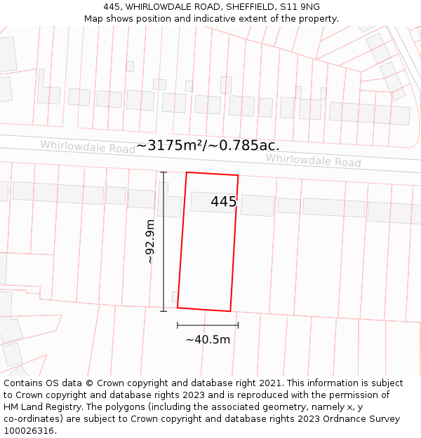 445, WHIRLOWDALE ROAD, SHEFFIELD, S11 9NG: Plot and title map