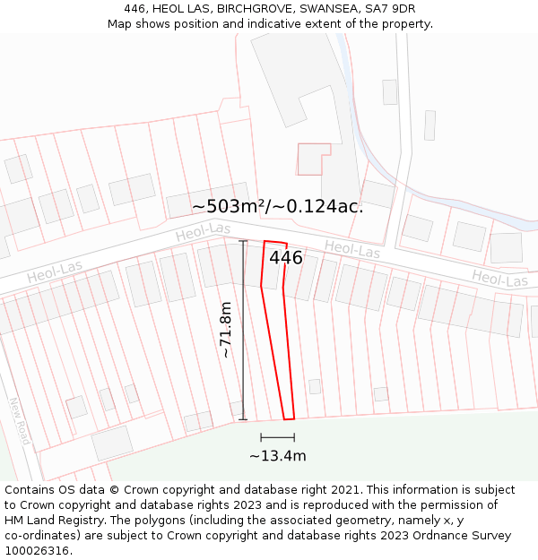 446, HEOL LAS, BIRCHGROVE, SWANSEA, SA7 9DR: Plot and title map