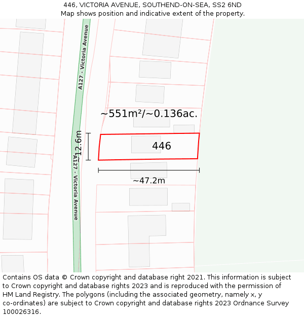 446, VICTORIA AVENUE, SOUTHEND-ON-SEA, SS2 6ND: Plot and title map