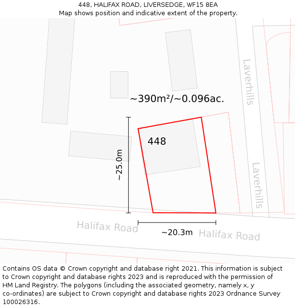 448, HALIFAX ROAD, LIVERSEDGE, WF15 8EA: Plot and title map