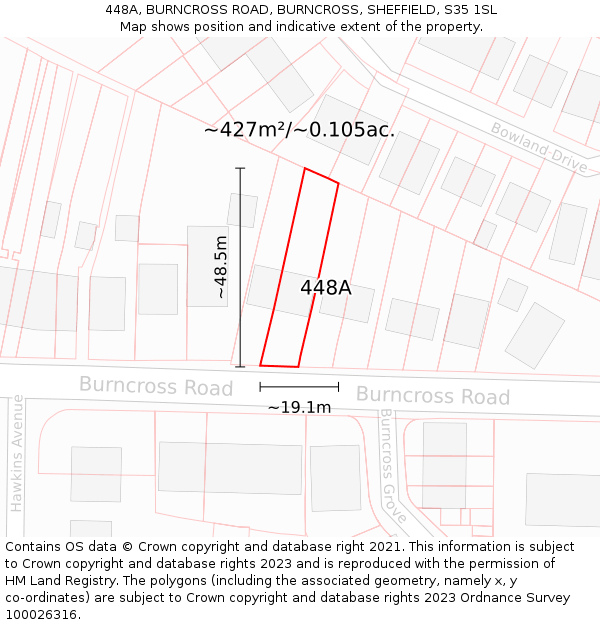 448A, BURNCROSS ROAD, BURNCROSS, SHEFFIELD, S35 1SL: Plot and title map