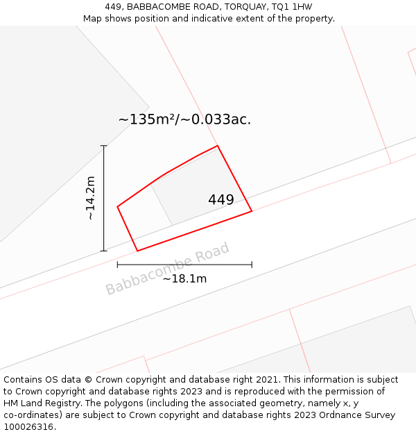 449, BABBACOMBE ROAD, TORQUAY, TQ1 1HW: Plot and title map