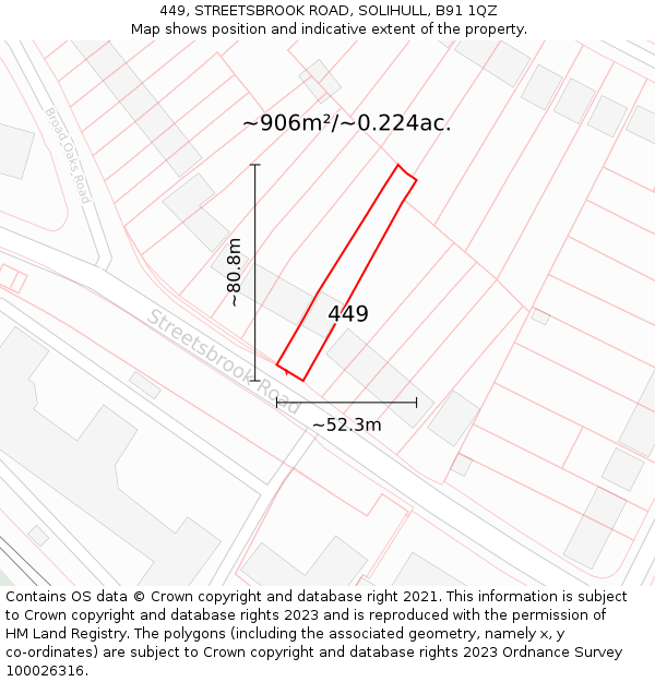 449, STREETSBROOK ROAD, SOLIHULL, B91 1QZ: Plot and title map