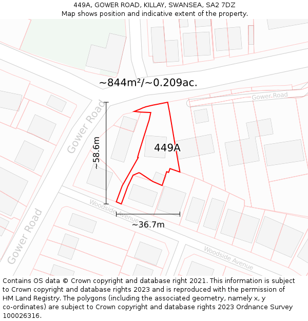 449A, GOWER ROAD, KILLAY, SWANSEA, SA2 7DZ: Plot and title map