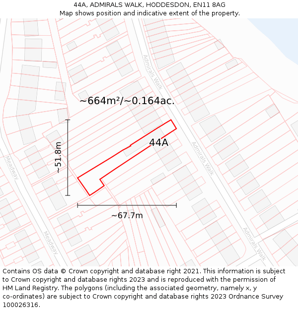 44A, ADMIRALS WALK, HODDESDON, EN11 8AG: Plot and title map