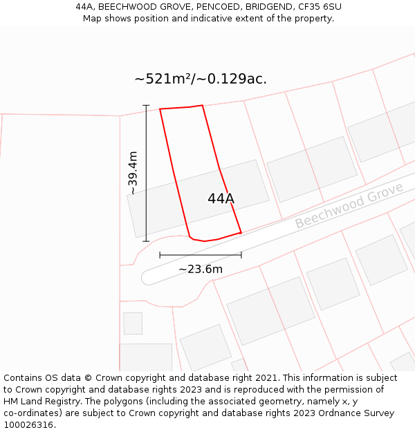 44A, BEECHWOOD GROVE, PENCOED, BRIDGEND, CF35 6SU: Plot and title map