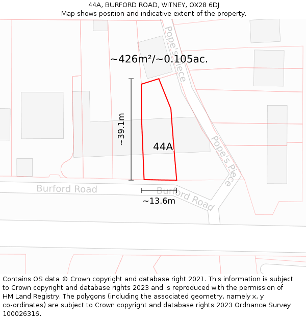 44A, BURFORD ROAD, WITNEY, OX28 6DJ: Plot and title map