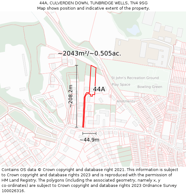 44A, CULVERDEN DOWN, TUNBRIDGE WELLS, TN4 9SG: Plot and title map
