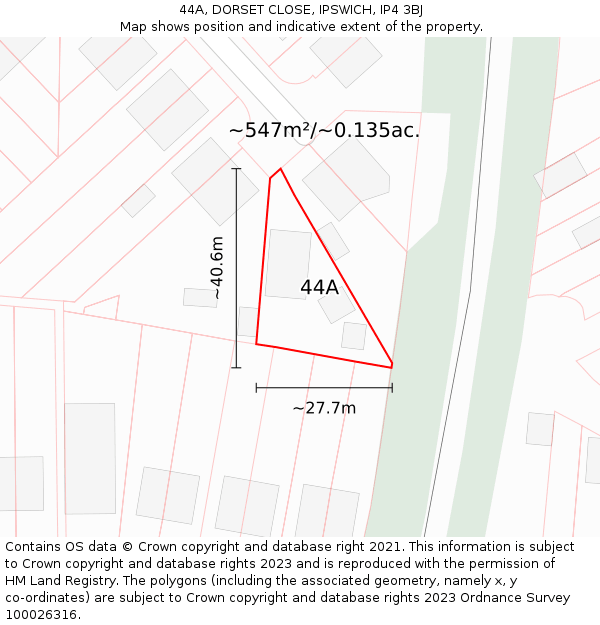 44A, DORSET CLOSE, IPSWICH, IP4 3BJ: Plot and title map