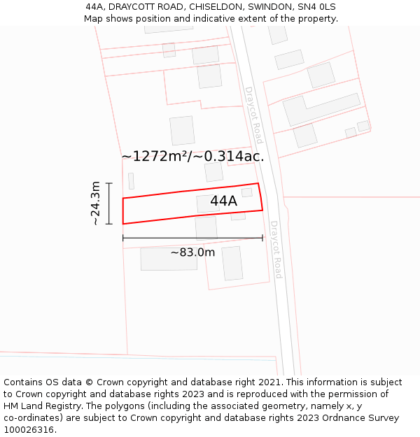 44A, DRAYCOTT ROAD, CHISELDON, SWINDON, SN4 0LS: Plot and title map