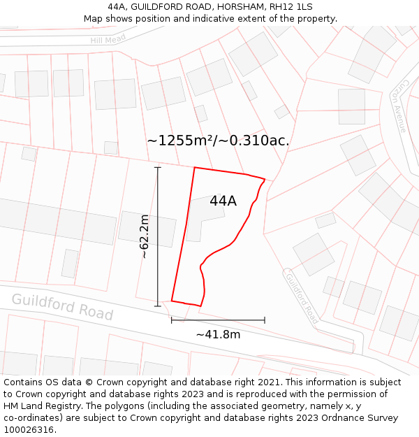 44A, GUILDFORD ROAD, HORSHAM, RH12 1LS: Plot and title map