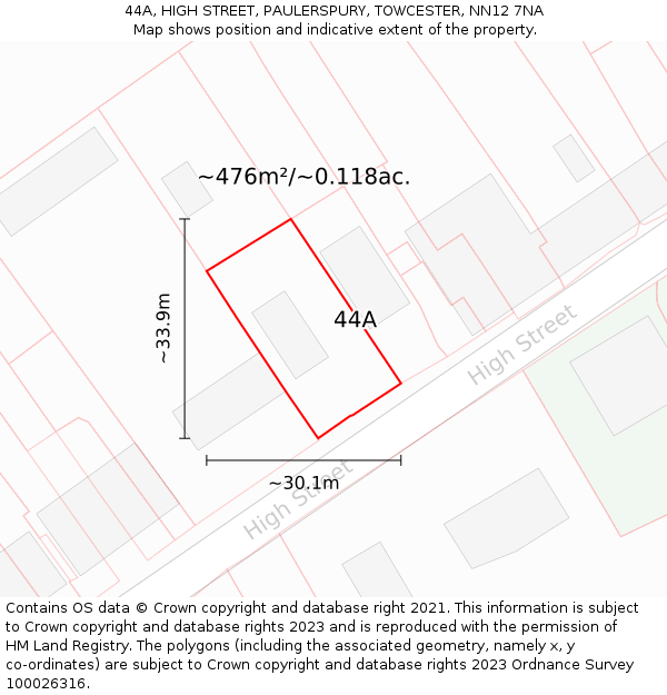 44A, HIGH STREET, PAULERSPURY, TOWCESTER, NN12 7NA: Plot and title map