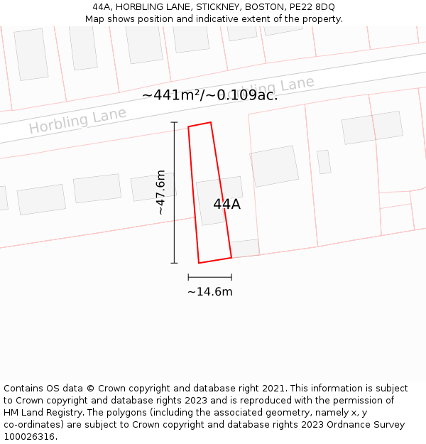 44A, HORBLING LANE, STICKNEY, BOSTON, PE22 8DQ: Plot and title map