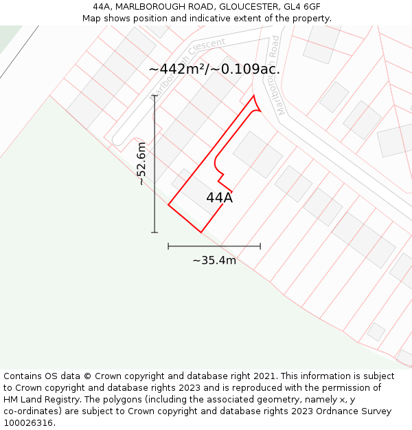 44A, MARLBOROUGH ROAD, GLOUCESTER, GL4 6GF: Plot and title map