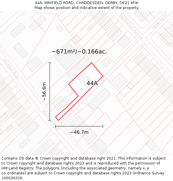 44A, MAYFIELD ROAD, CHADDESDEN, DERBY, DE21 6FW: Plot and title map