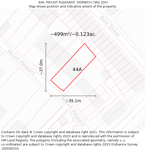 44A, MOUNT PLEASANT, NORWICH, NR2 2DH: Plot and title map