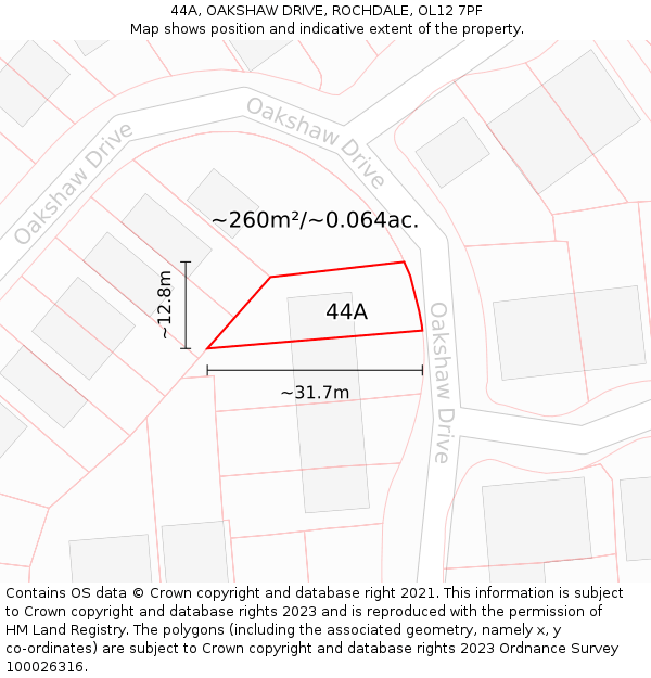 44A, OAKSHAW DRIVE, ROCHDALE, OL12 7PF: Plot and title map