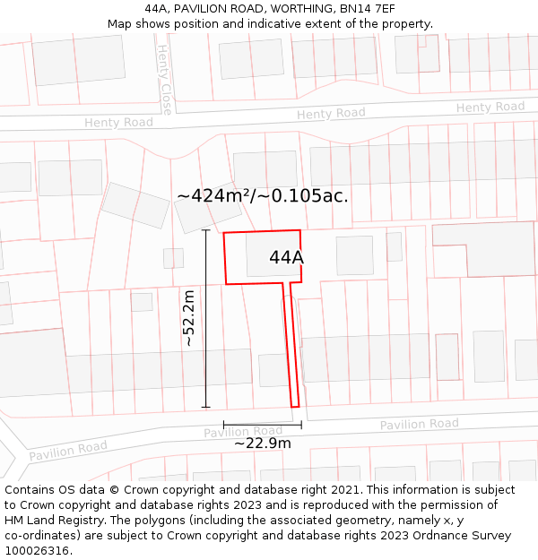 44A, PAVILION ROAD, WORTHING, BN14 7EF: Plot and title map
