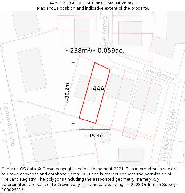 44A, PINE GROVE, SHERINGHAM, NR26 8QG: Plot and title map