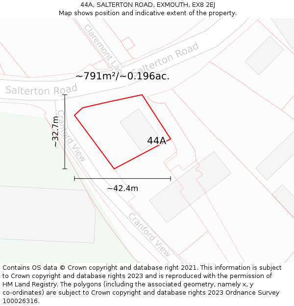 44A, SALTERTON ROAD, EXMOUTH, EX8 2EJ: Plot and title map