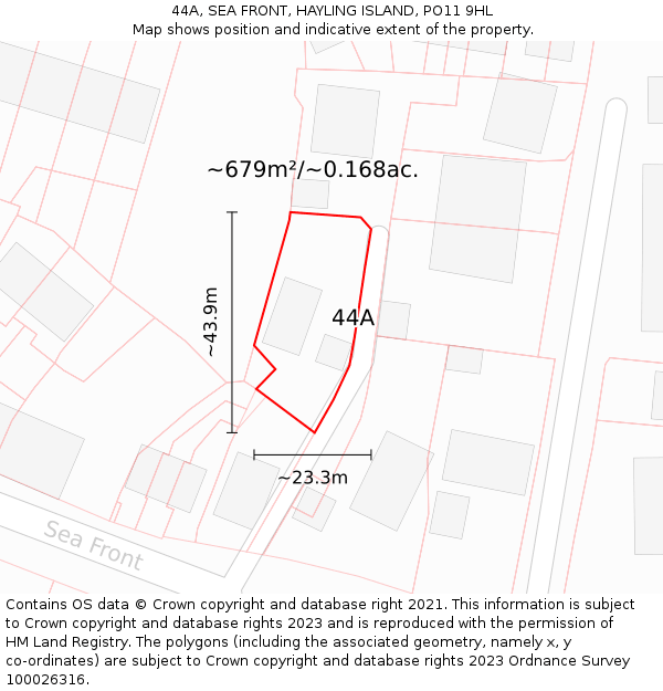 44A, SEA FRONT, HAYLING ISLAND, PO11 9HL: Plot and title map