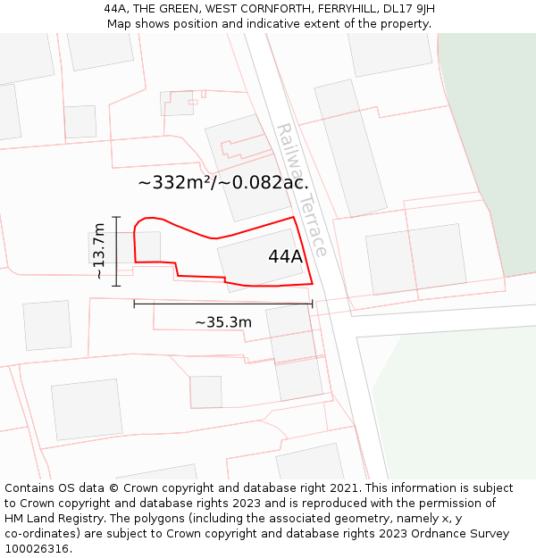 44A, THE GREEN, WEST CORNFORTH, FERRYHILL, DL17 9JH: Plot and title map