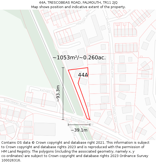 44A, TRESCOBEAS ROAD, FALMOUTH, TR11 2JQ: Plot and title map