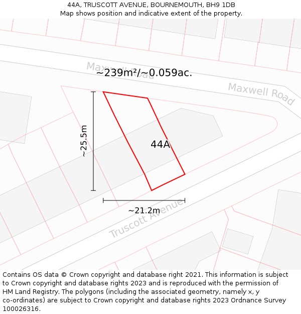 44A, TRUSCOTT AVENUE, BOURNEMOUTH, BH9 1DB: Plot and title map
