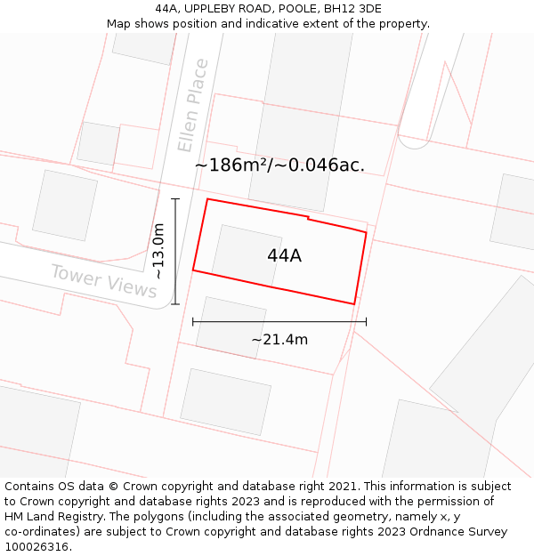 44A, UPPLEBY ROAD, POOLE, BH12 3DE: Plot and title map