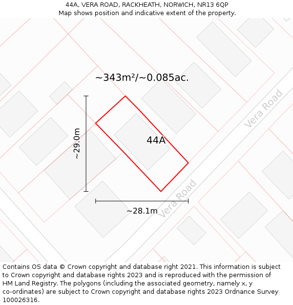 44A, VERA ROAD, RACKHEATH, NORWICH, NR13 6QP: Plot and title map