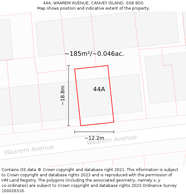 44A, WAAREM AVENUE, CANVEY ISLAND, SS8 9DS: Plot and title map