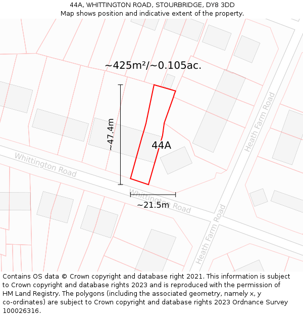 44A, WHITTINGTON ROAD, STOURBRIDGE, DY8 3DD: Plot and title map