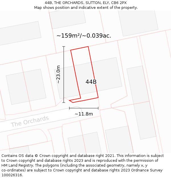 44B, THE ORCHARDS, SUTTON, ELY, CB6 2PX: Plot and title map