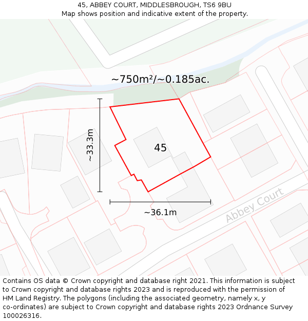 45, ABBEY COURT, MIDDLESBROUGH, TS6 9BU: Plot and title map