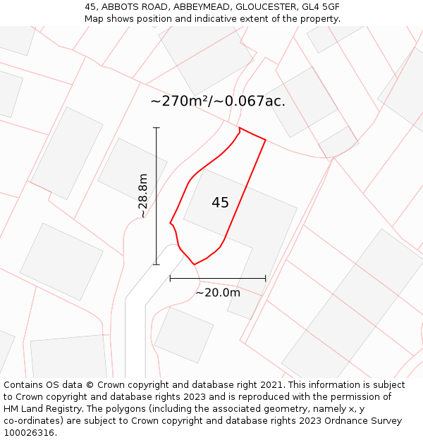 45, ABBOTS ROAD, ABBEYMEAD, GLOUCESTER, GL4 5GF: Plot and title map