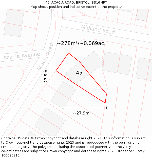 45, ACACIA ROAD, BRISTOL, BS16 4PY: Plot and title map