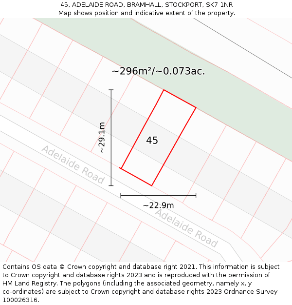 45, ADELAIDE ROAD, BRAMHALL, STOCKPORT, SK7 1NR: Plot and title map