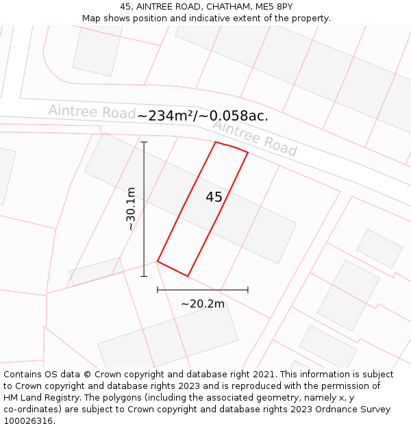 45, AINTREE ROAD, CHATHAM, ME5 8PY: Plot and title map