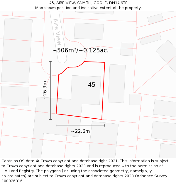 45, AIRE VIEW, SNAITH, GOOLE, DN14 9TE: Plot and title map