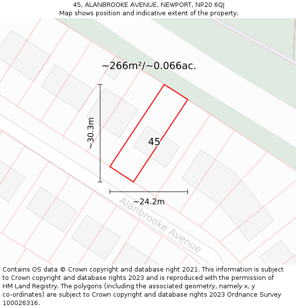 45, ALANBROOKE AVENUE, NEWPORT, NP20 6QJ: Plot and title map