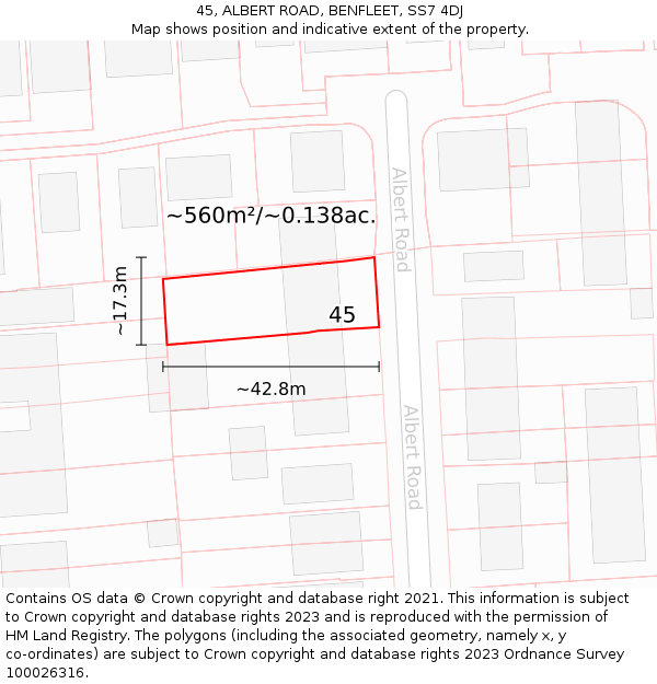 45, ALBERT ROAD, BENFLEET, SS7 4DJ: Plot and title map
