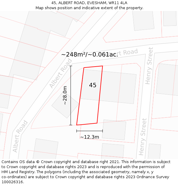 45, ALBERT ROAD, EVESHAM, WR11 4LA: Plot and title map