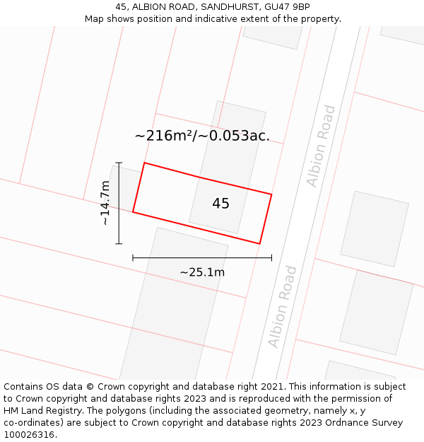 45, ALBION ROAD, SANDHURST, GU47 9BP: Plot and title map